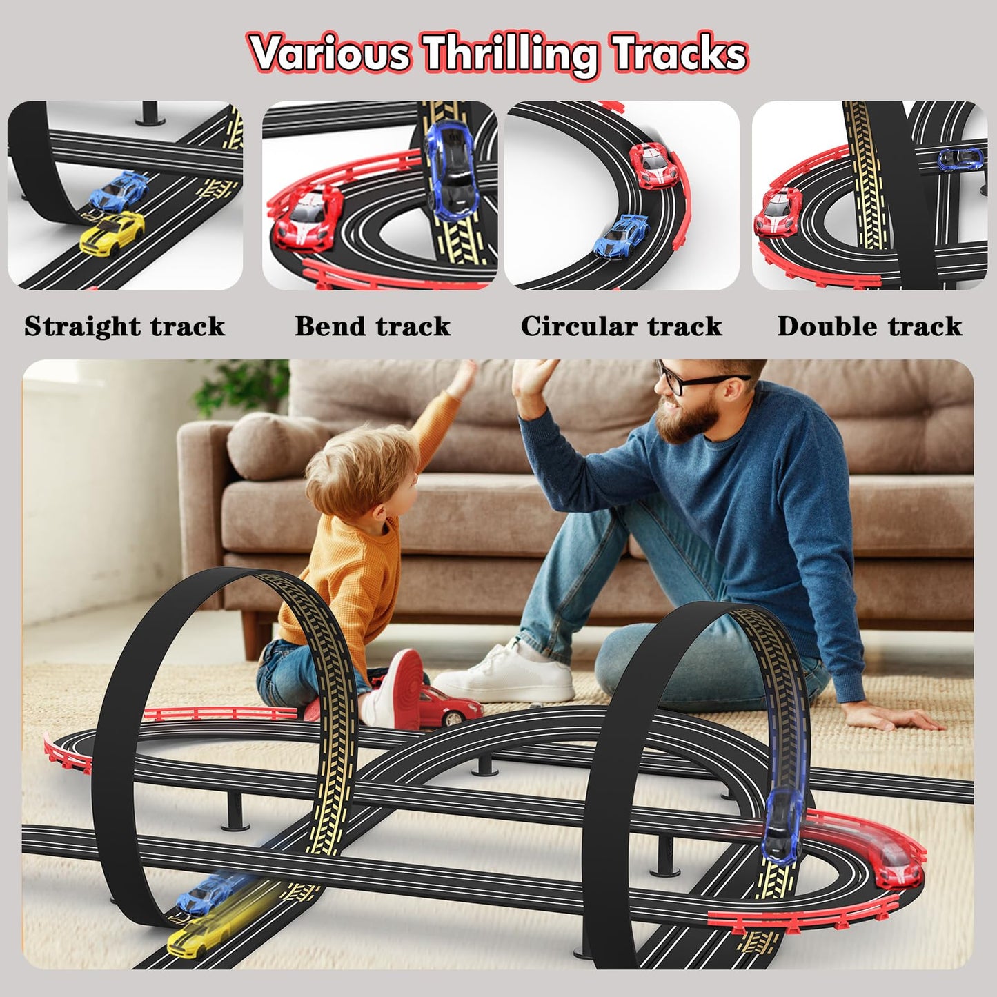 Teslala 32ft Slot Car Track Set — 4 Cars, 2 Controllers, Easy Setup