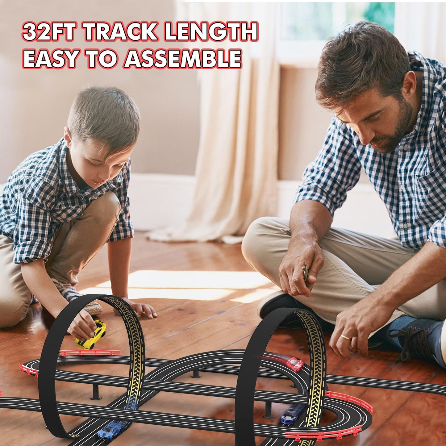 Teslala 32ft Slot Car Track Set — 4 Cars, 2 Controllers, Easy Setup