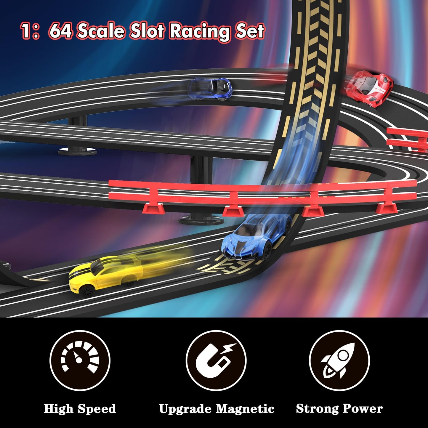 Teslala 32ft Slot Car Track Set — 4 Cars, 2 Controllers, Easy Setup