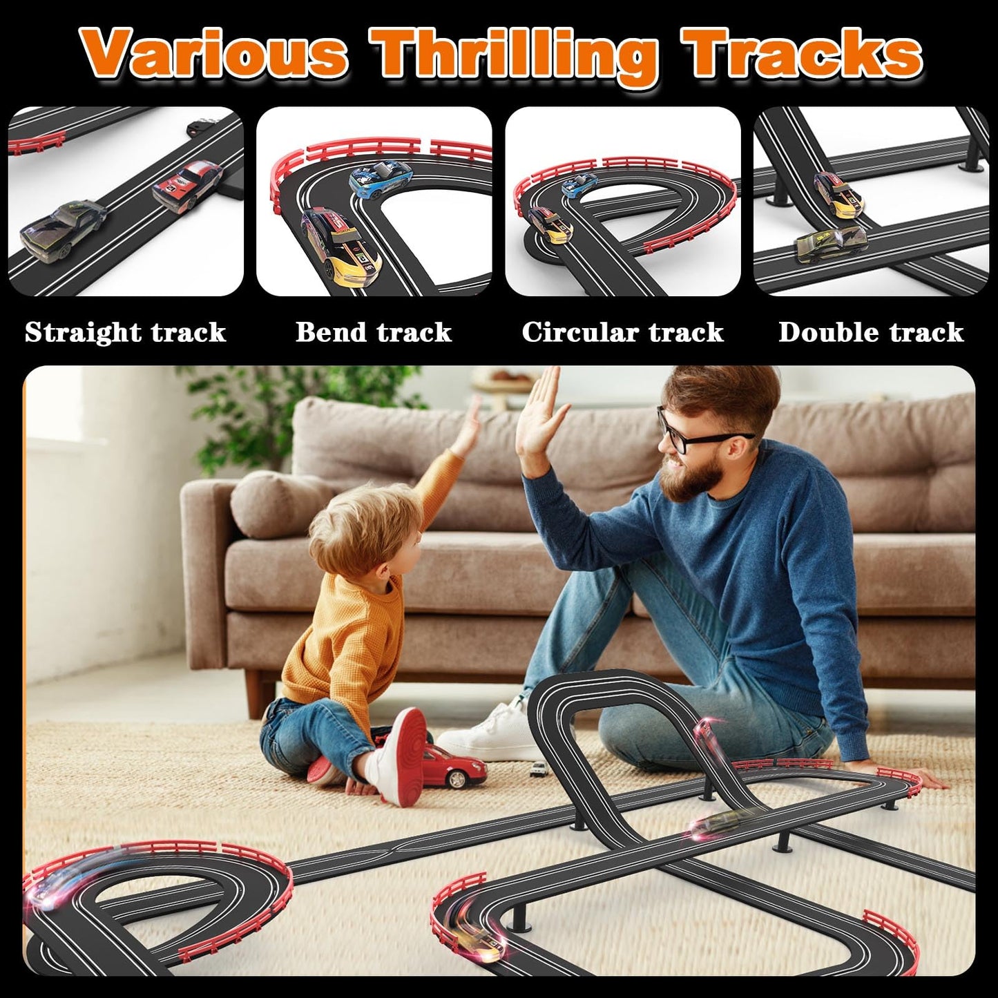 Teslala Slot Car Racing Track 40ft – 1:43 Scale, 4 Cars & 2 Controllers