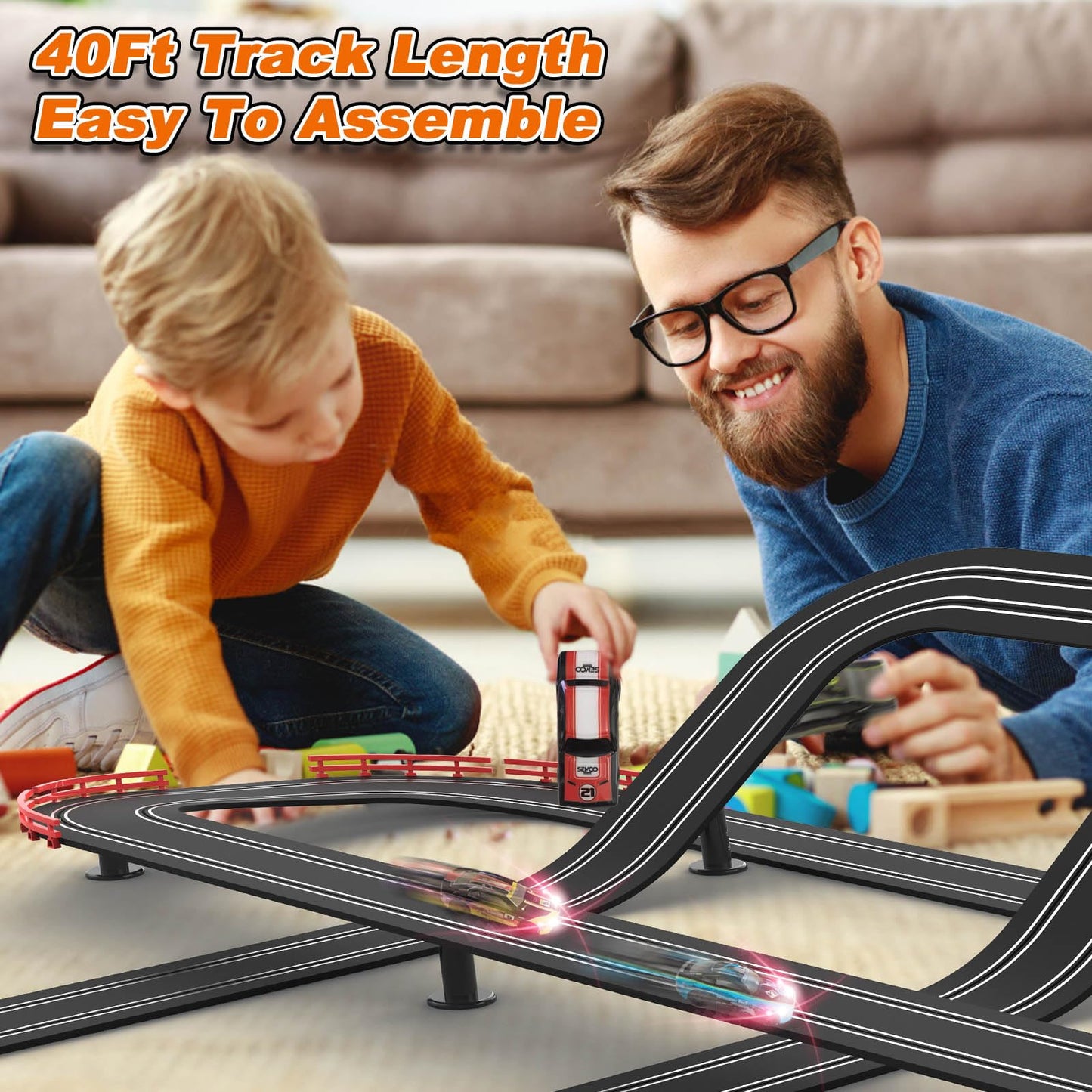 Teslala Slot Car Racing Track 40ft – 1:43 Scale, 4 Cars & 2 Controllers