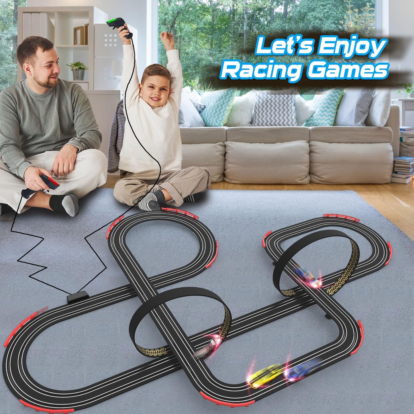 Teslala 28ft Slot Racing Track Set – 4 Cars & 2 Controllers for Kids 6-8