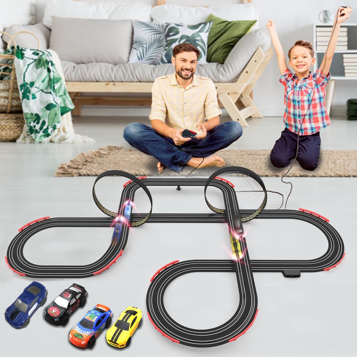 Teslala 28ft Slot Racing Track Set – 4 Cars & 2 Controllers for Kids 6-8