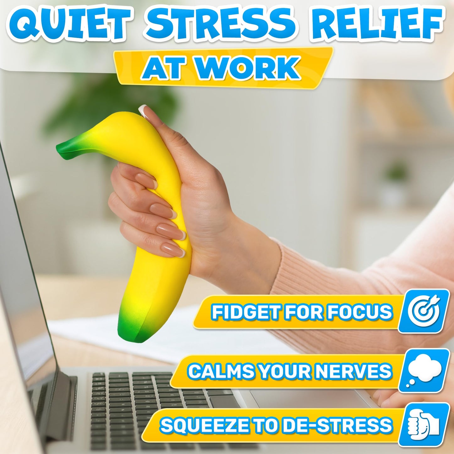 Tesorrio Fake Banana Stress Relief Fidget – 6.7 x 1.4 in PU Foam Desk Accessory