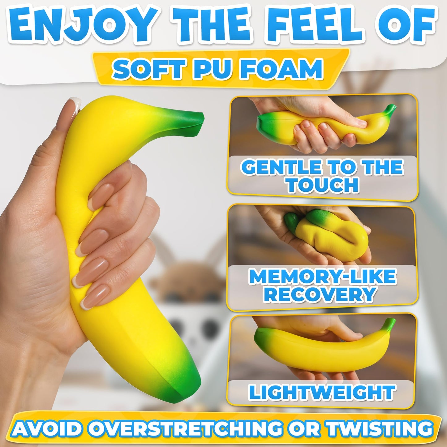 Tesorrio Fake Banana Stress Relief Fidget – 6.7 x 1.4 in PU Foam Desk Accessory