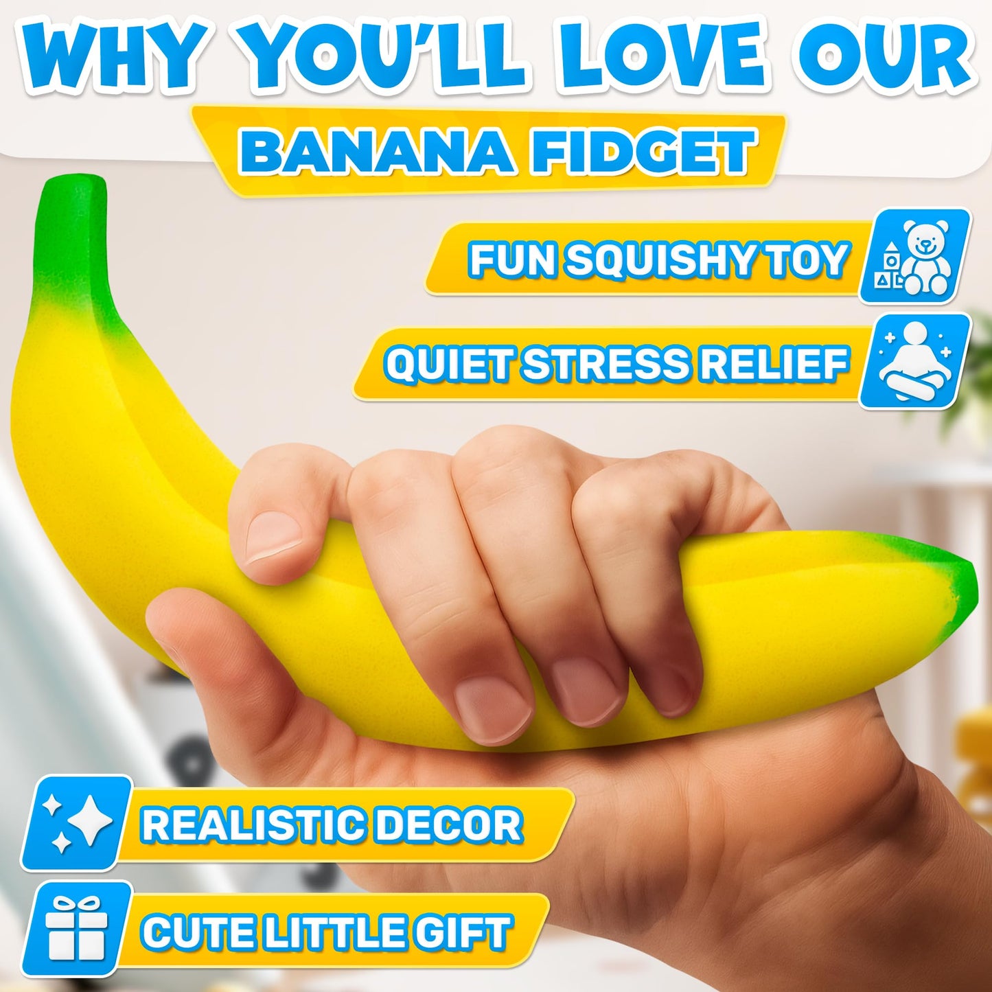 Tesorrio Fake Banana Stress Relief Fidget – 6.7 x 1.4 in PU Foam Desk Accessory