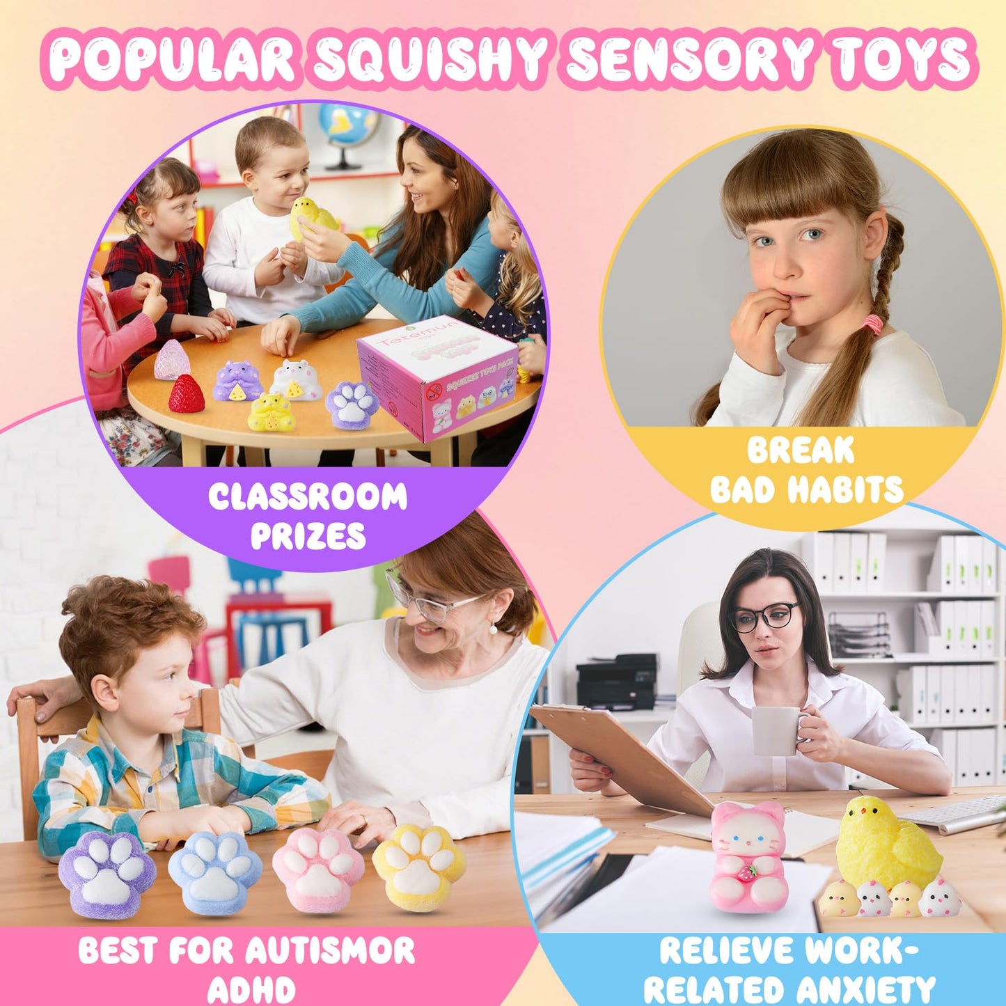TETEMUN 16 PCS Big Taba Squishy Set – Fidget Toys Kit for Kids, Stress Relief & Party Favors