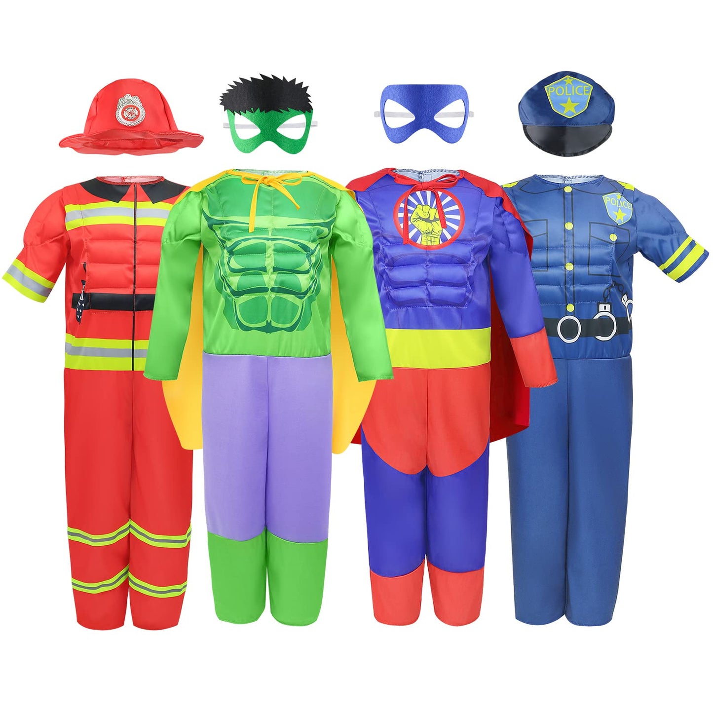 Teuevayl Boys Muscle Chest Costumes Trunk – 4 Roles Dress Up Set (Ages 4-7)