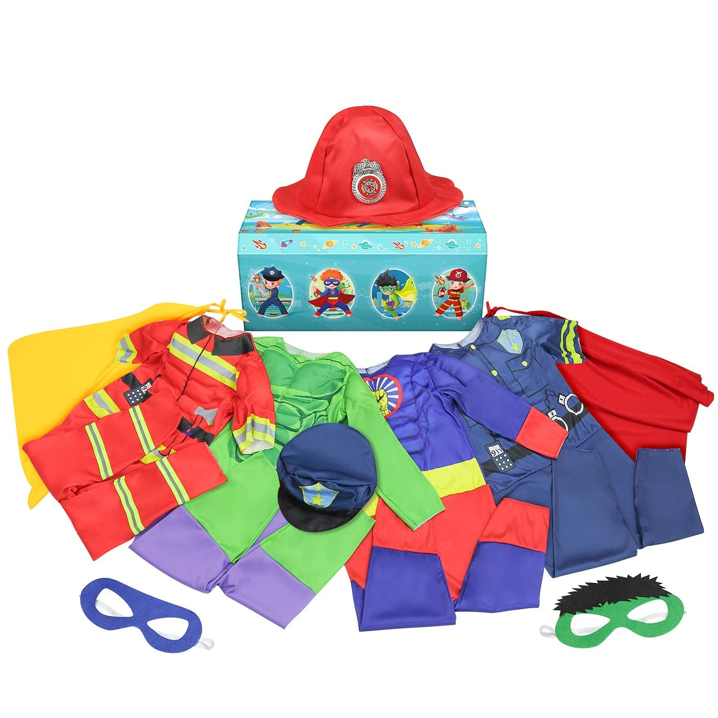 Teuevayl Boys Muscle Chest Costumes Trunk – 4 Roles Dress Up Set (Ages 4-7)