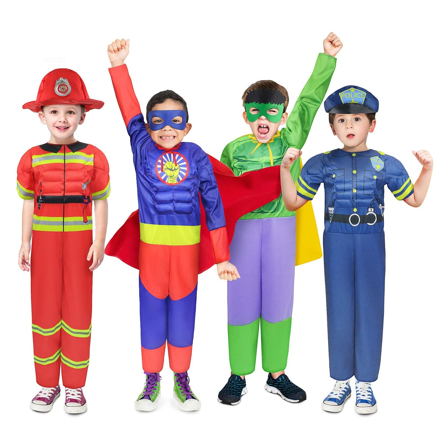 Teuevayl Boys Muscle Chest Costumes Trunk – 4 Roles Dress Up Set (Ages 4-7)