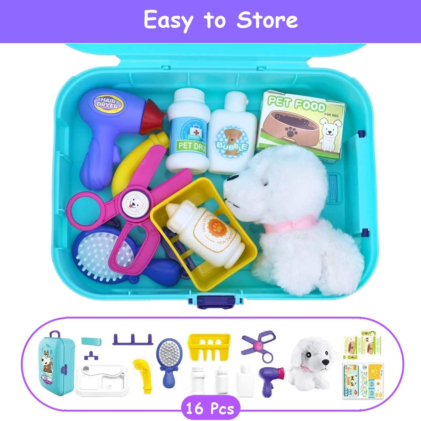 TEUVO Pet Care Play Set Doctor Kit – 16-Piece Vet Toys for Kids 3–7