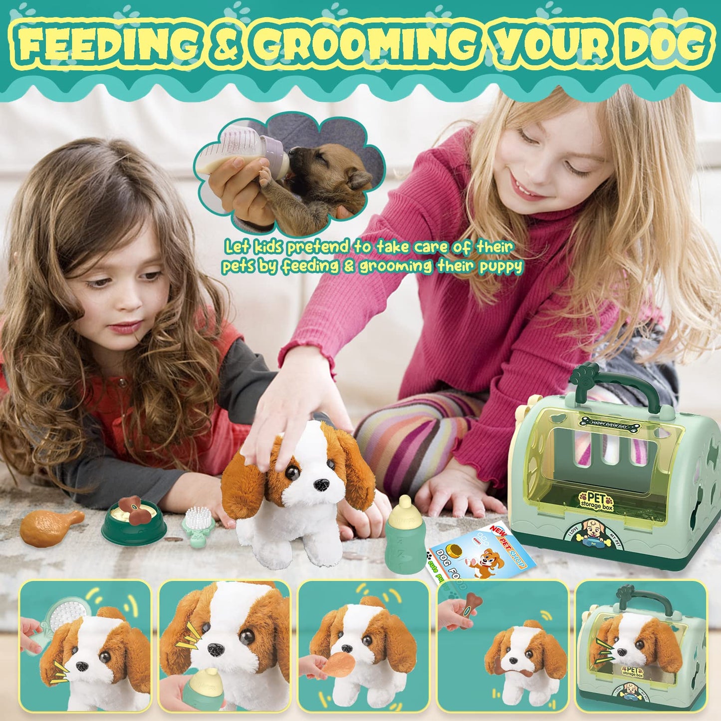 TEUVO Pet Care Play Set – Interactive Robot Dog Toys for Kids, 12-Piece Kit