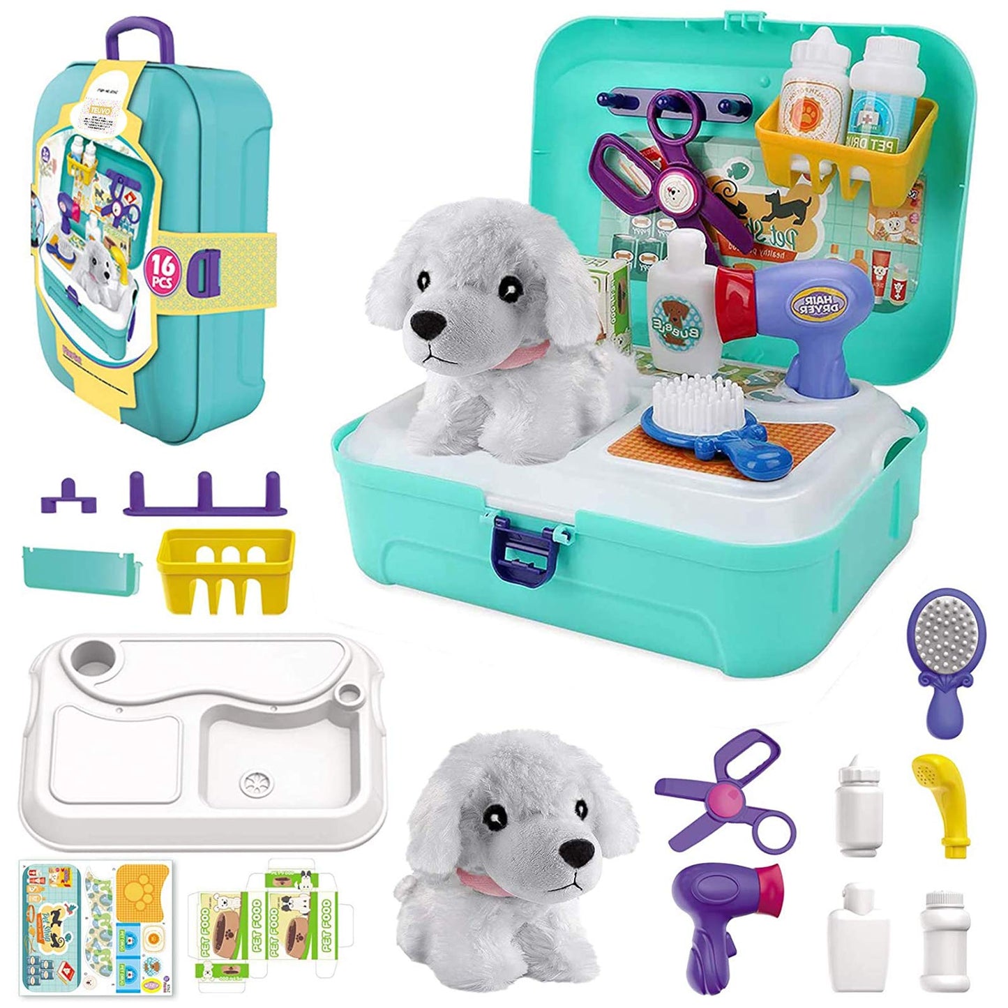 TEUVO Pet Care Play Set Doctor Kit – 16-Piece Vet Toys for Kids 3–7