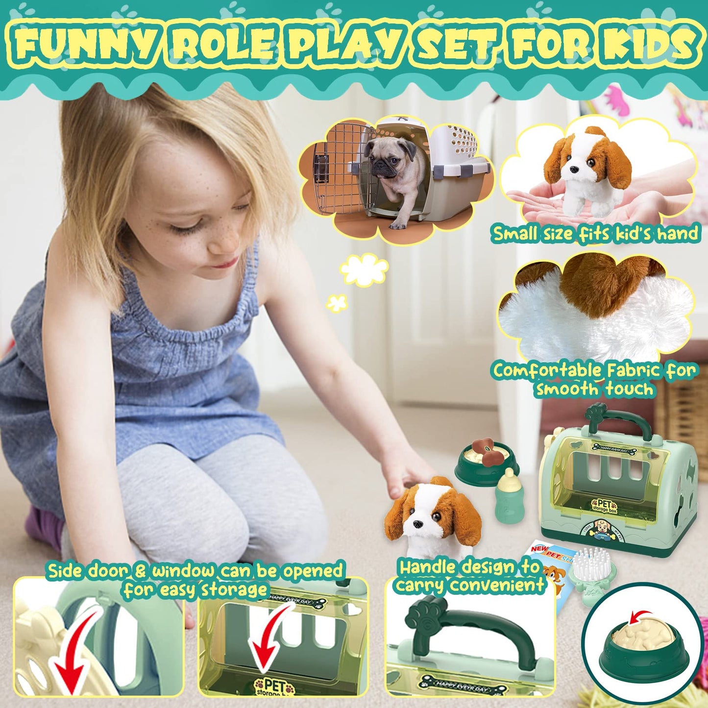 TEUVO Pet Care Play Set – Interactive Robot Dog Toys for Kids, 12-Piece Kit