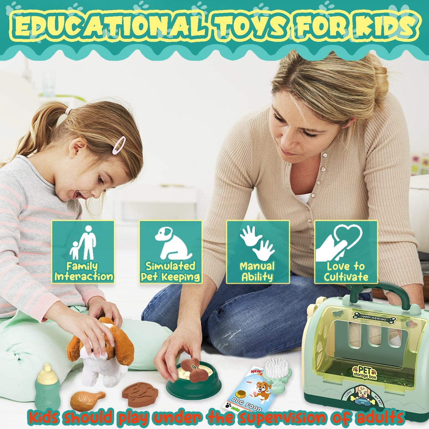 TEUVO Pet Care Play Set – Interactive Robot Dog Toys for Kids, 12-Piece Kit