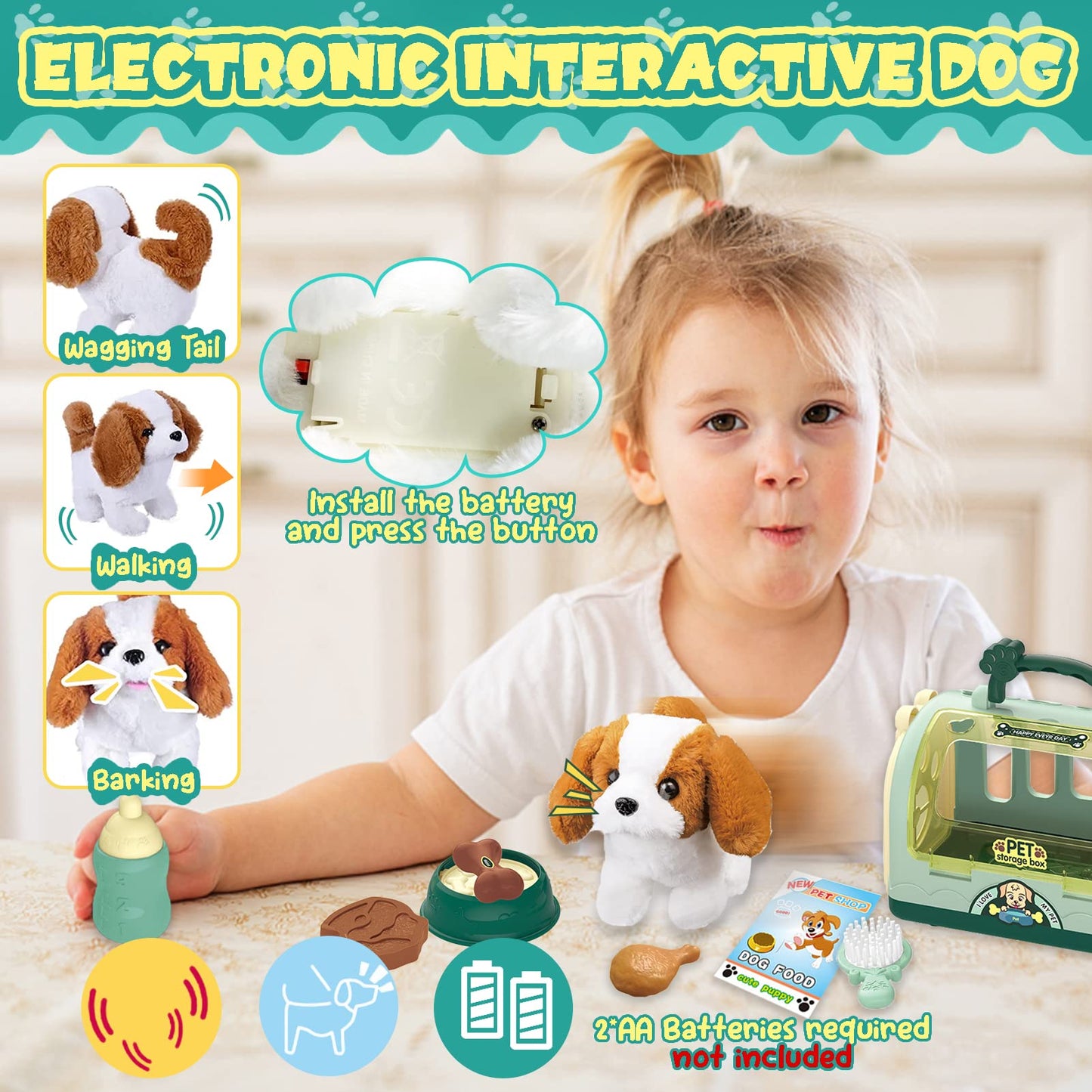 TEUVO Pet Care Play Set – Interactive Robot Dog Toys for Kids, 12-Piece Kit