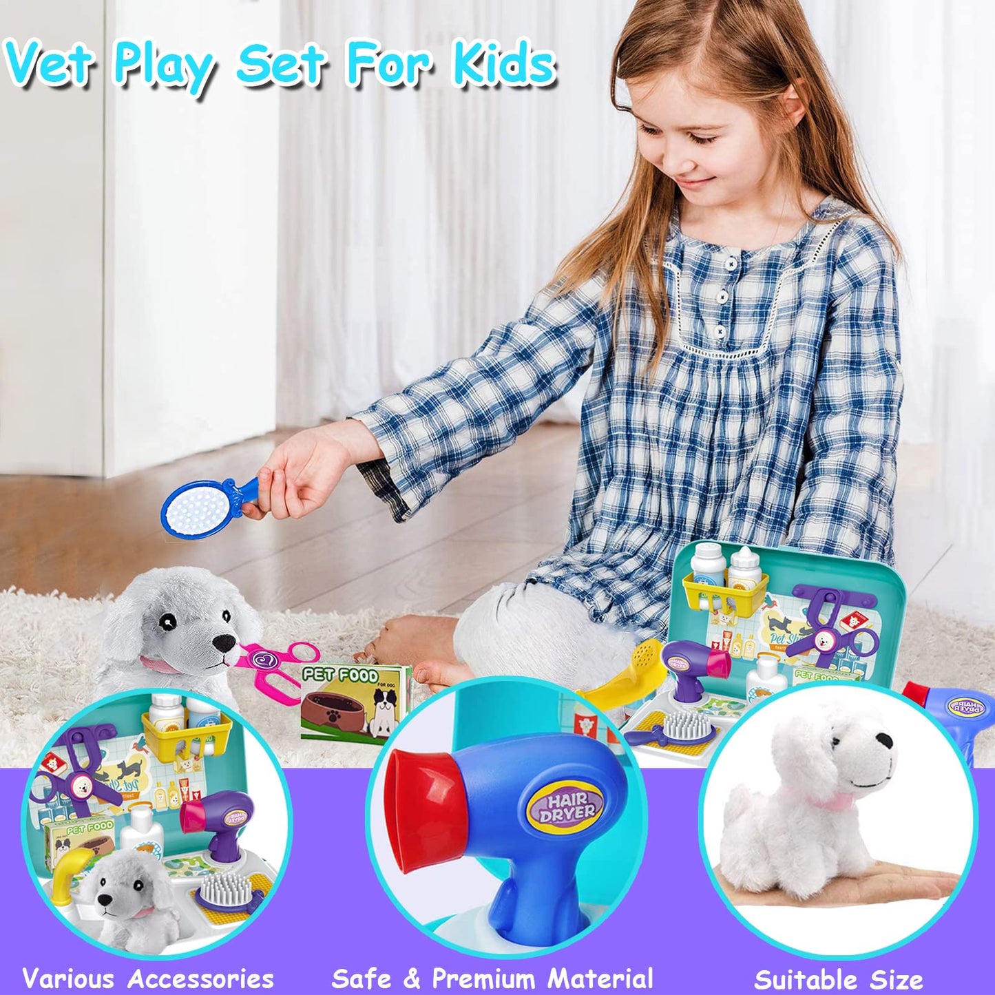 TEUVO Pet Care Play Set Doctor Kit – 16-Piece Vet Toys for Kids 3–7