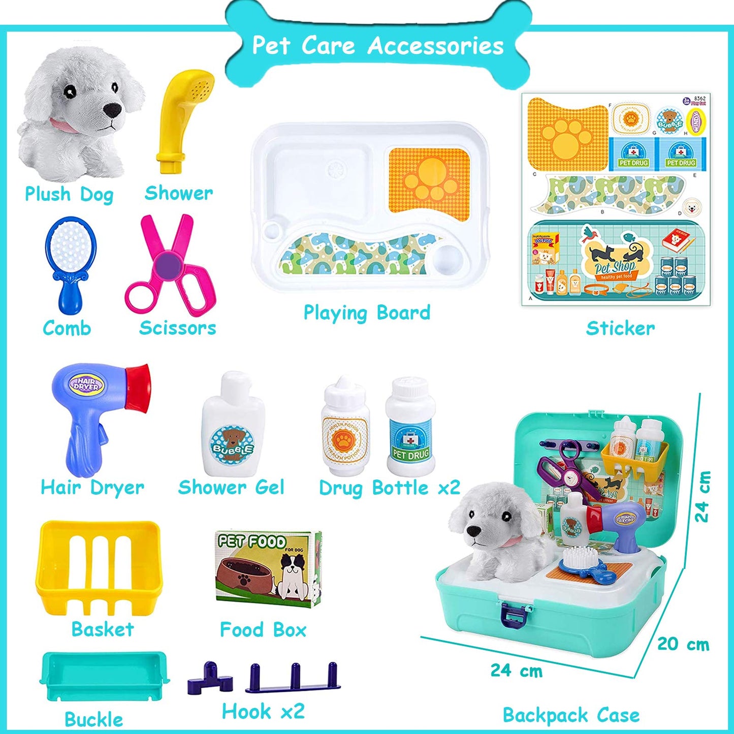 TEUVO Pet Care Play Set Doctor Kit – 16-Piece Vet Toys for Kids 3–7