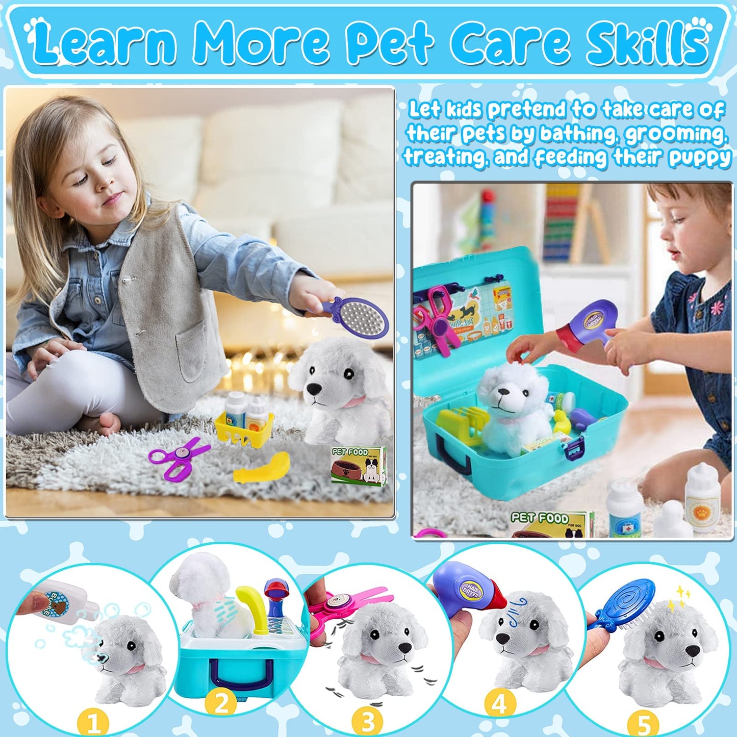 TEUVO Pet Care Playset – 16-Piece Kids Doctor Kit with Plush Dog & Backpack