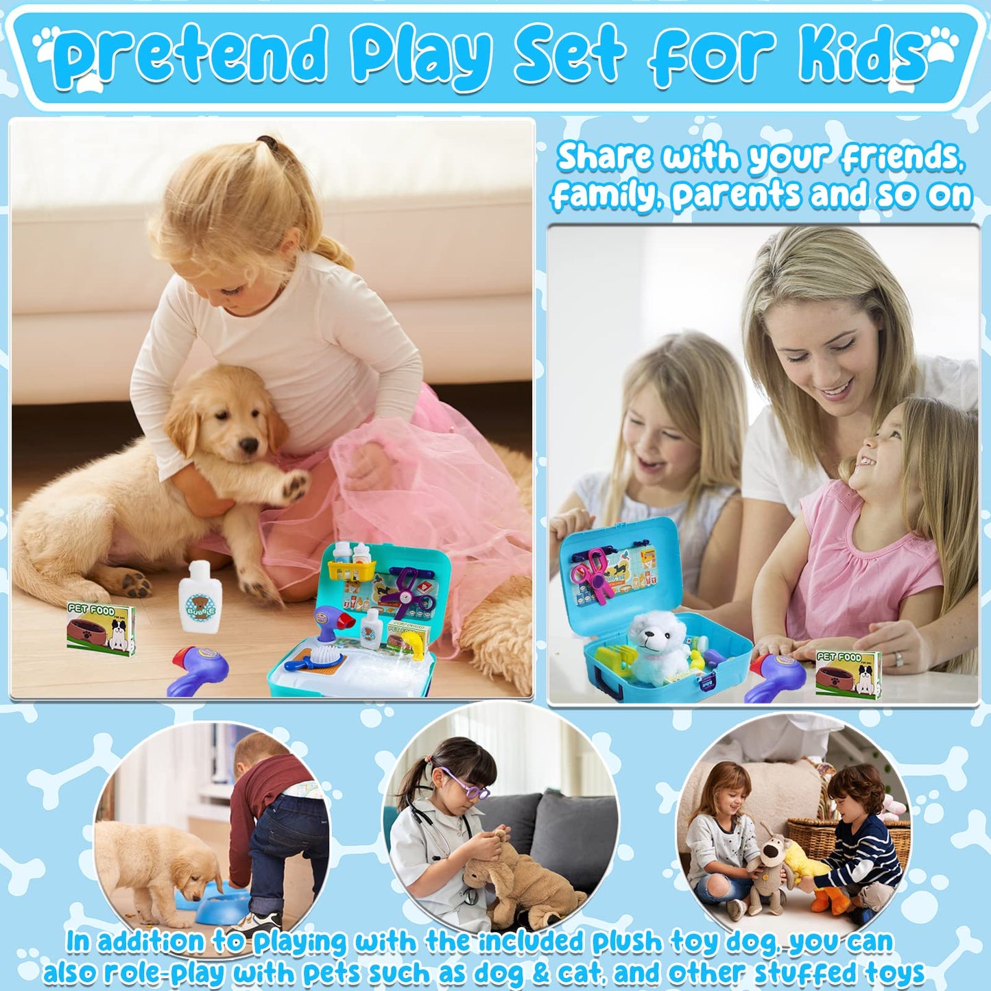 TEUVO Pet Care Playset – 16-Piece Kids Doctor Kit with Plush Dog & Backpack