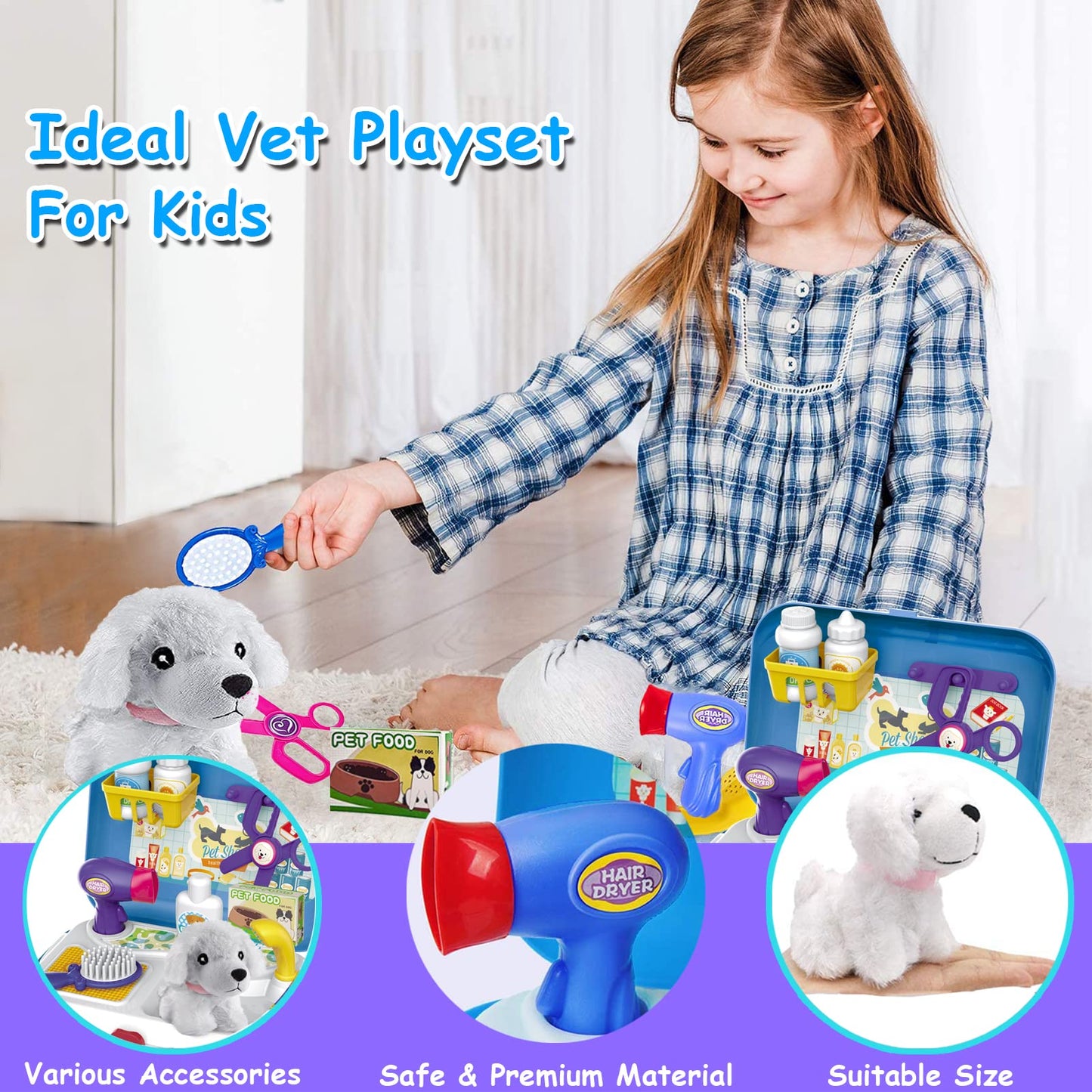 TEUVO Pet Care Playset – 16-Piece Kids Doctor Kit with Plush Dog & Backpack