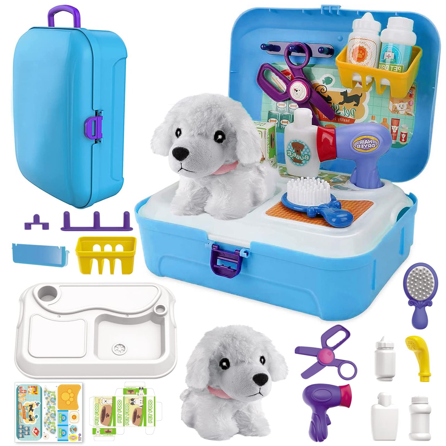 TEUVO Pet Care Playset – 16-Piece Kids Doctor Kit with Plush Dog & Backpack