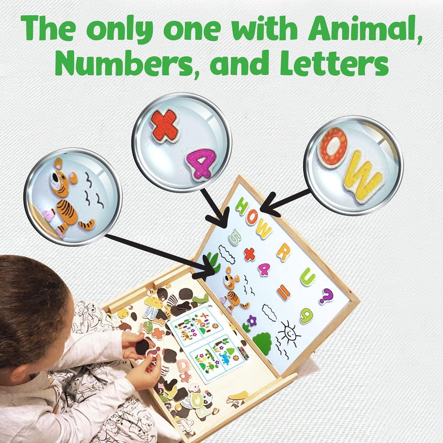 Tevelo XL Wooden Education Toy Magnetic Kit – Easel Tabletop Whiteboard & Chalkboard for Kids 3+