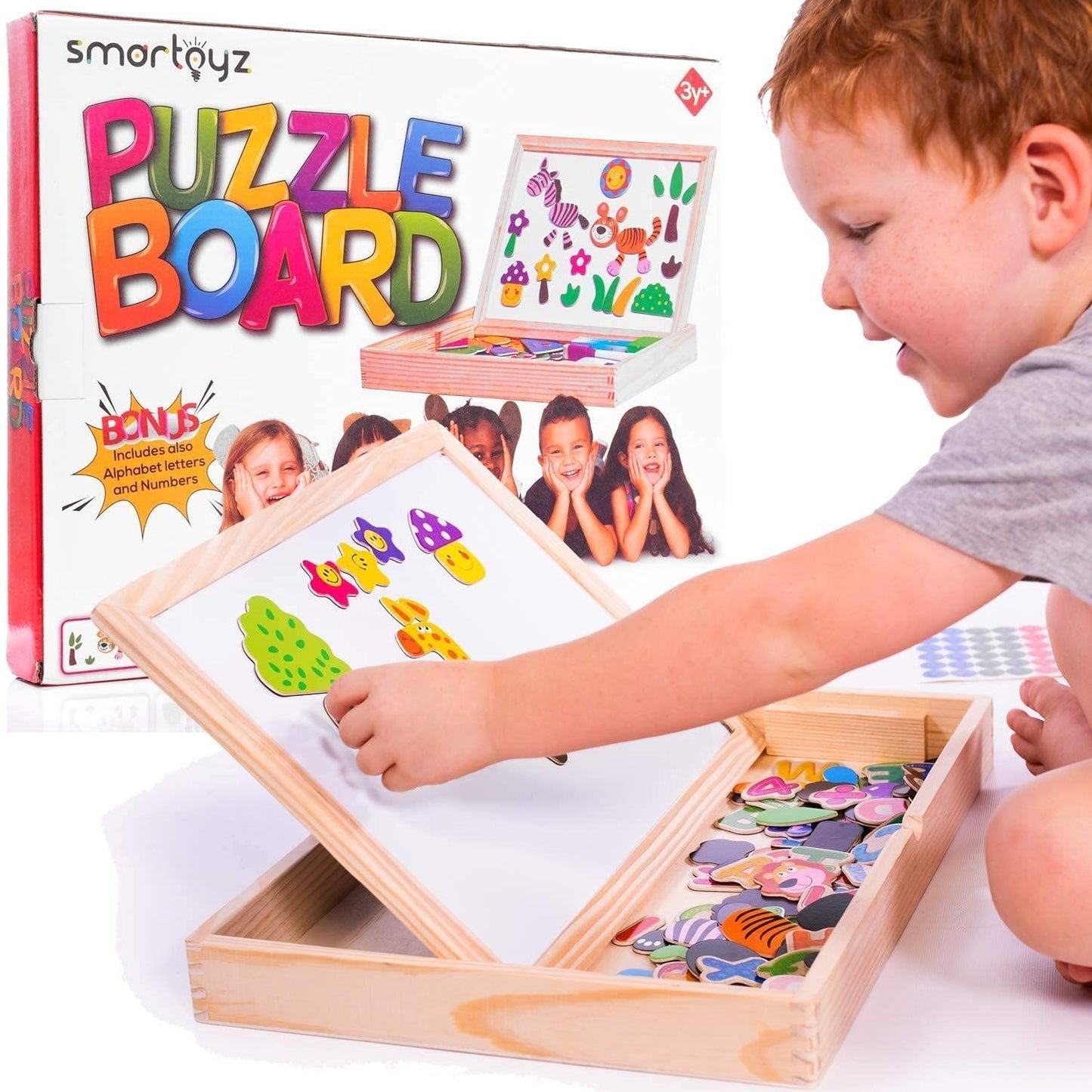 Tevelo XL Wooden Education Toy Magnetic Kit – Easel Tabletop Whiteboard & Chalkboard for Kids 3+