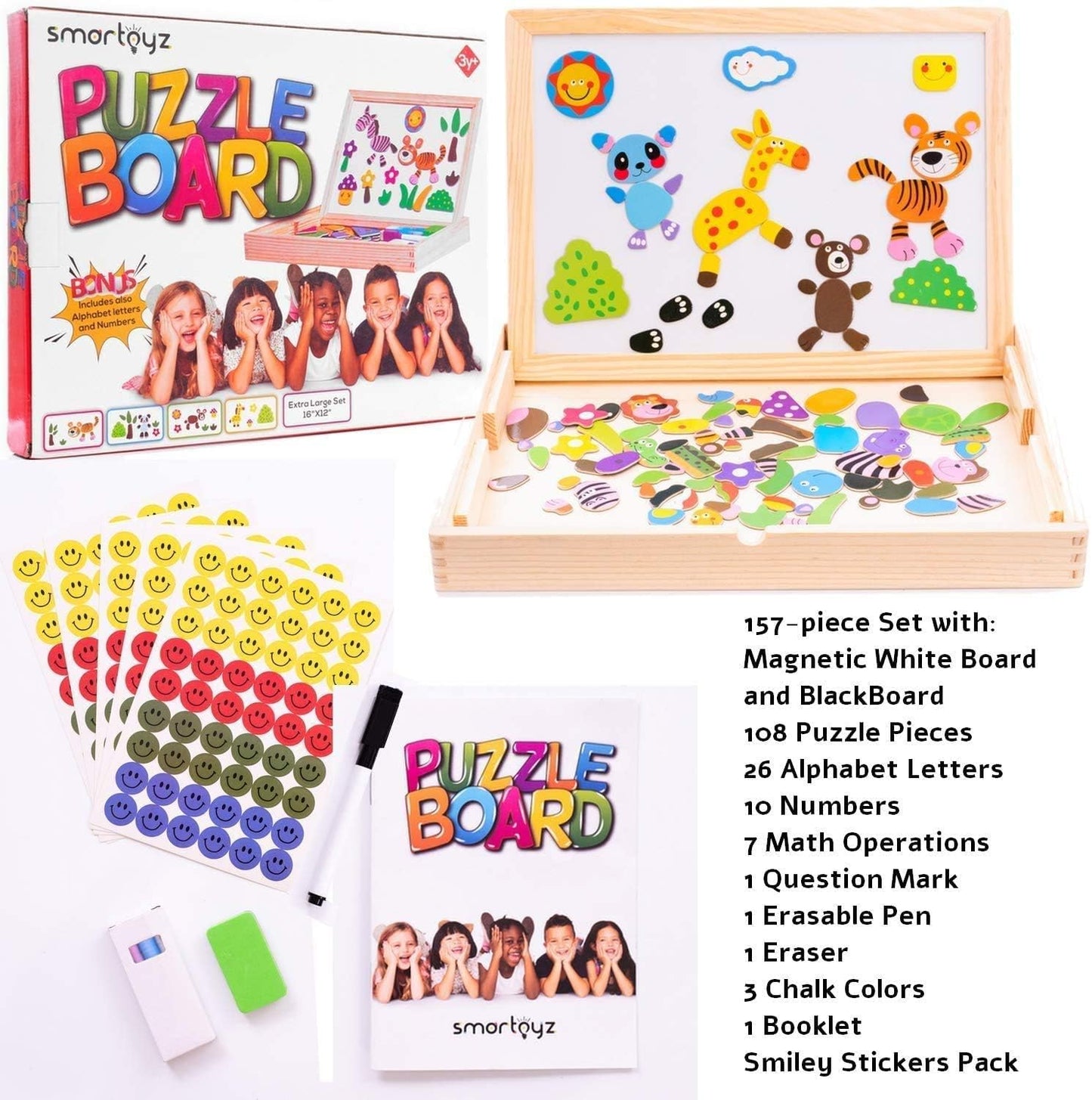 Tevelo XL Wooden Education Toy Magnetic Kit – Easel Tabletop Whiteboard & Chalkboard for Kids 3+