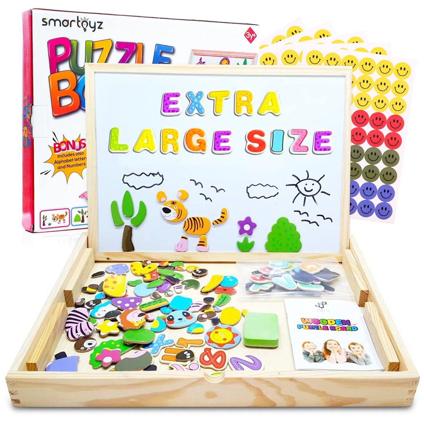 Tevelo XL Wooden Education Toy Magnetic Kit – Easel Tabletop Whiteboard & Chalkboard for Kids 3+