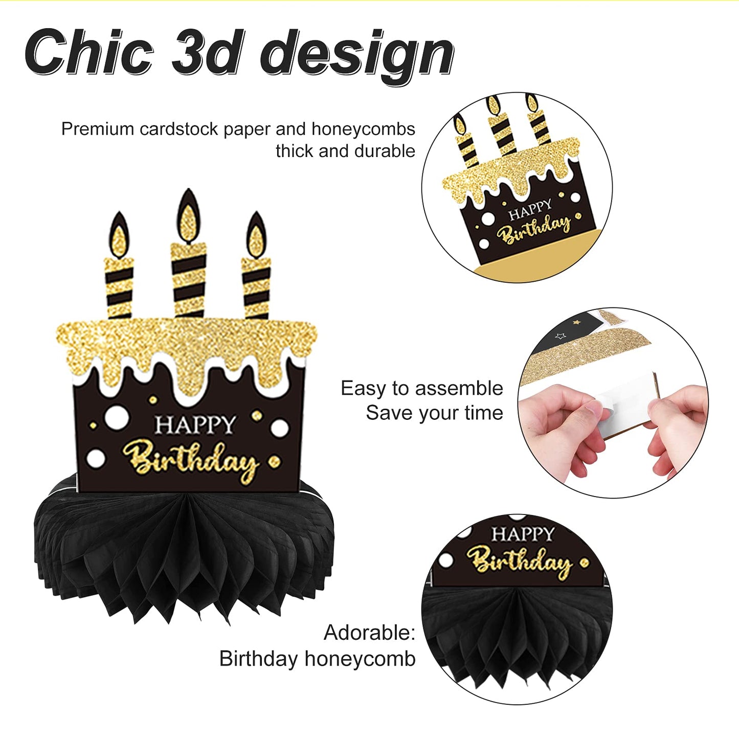 Tevxj 9-Piece 21st Birthday Honeycomb Centerpieces – Gold & Black Table Decor for 21st Birthday Party