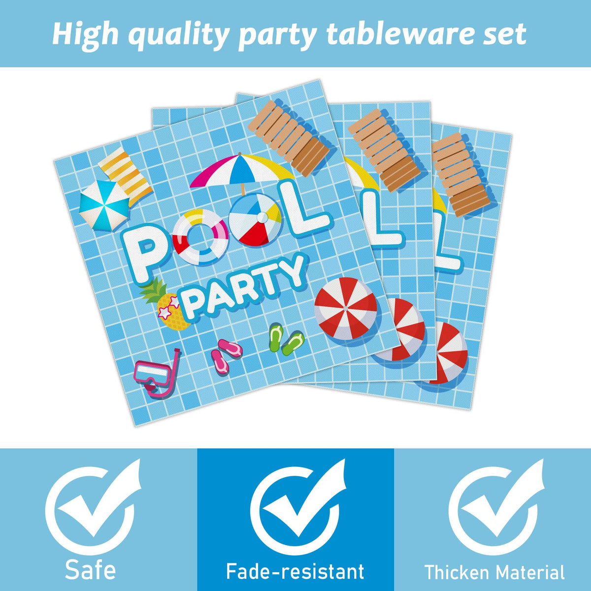 Tevxj 96-Piece Pool Party Tableware Set | Beach & Summer Decor for 24 Guests
