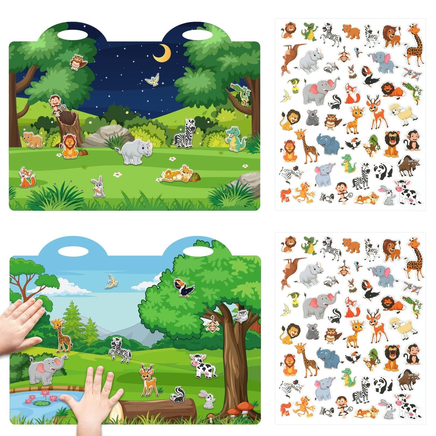 Tevxj 3D Jungle Animals Puffy Sticker Set – 100 Reusable Window Clings for Kids