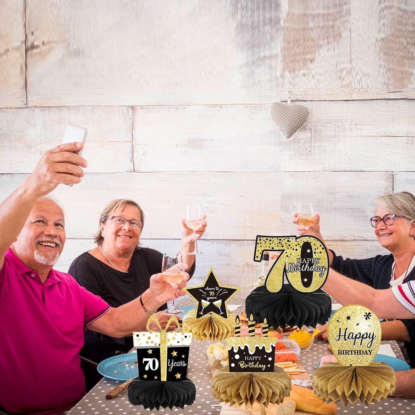 Tevxj 9-Piece 70th Birthday Decorations | Honeycomb Centerpieces for Tables – Cheers to 70 Years
