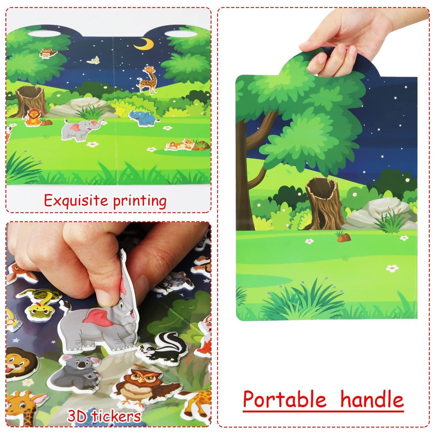 Tevxj 3D Jungle Animals Puffy Sticker Set – 100 Reusable Window Clings for Kids