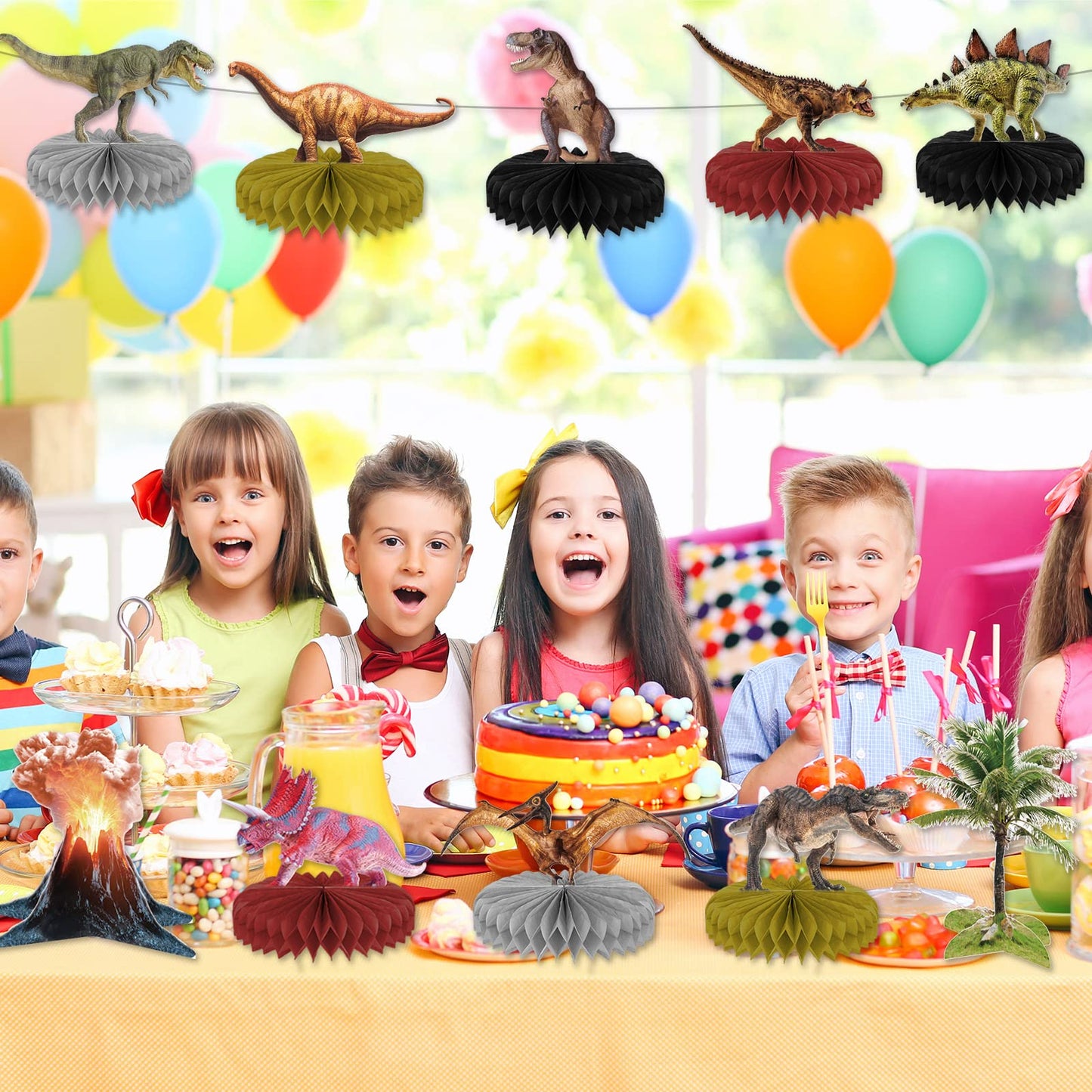 Tevxj 10 Pcs Dinosaur Centerpieces – 3D Honeycomb Table Decor for Birthday Parties