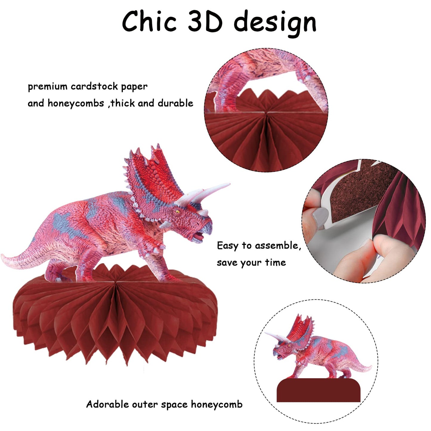 Tevxj 10 Pcs Dinosaur Centerpieces – 3D Honeycomb Table Decor for Birthday Parties