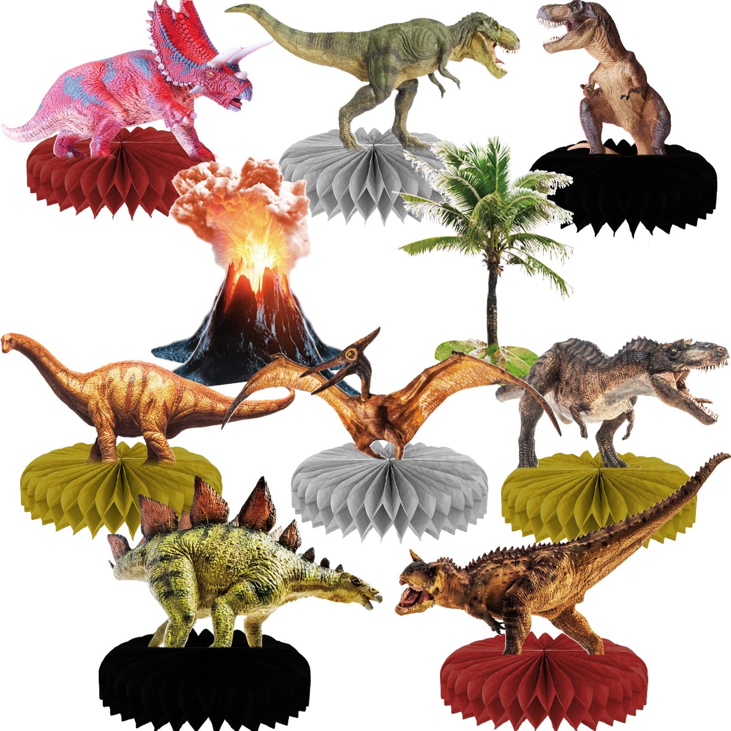 Tevxj 10 Pcs Dinosaur Centerpieces – 3D Honeycomb Table Decor for Birthday Parties