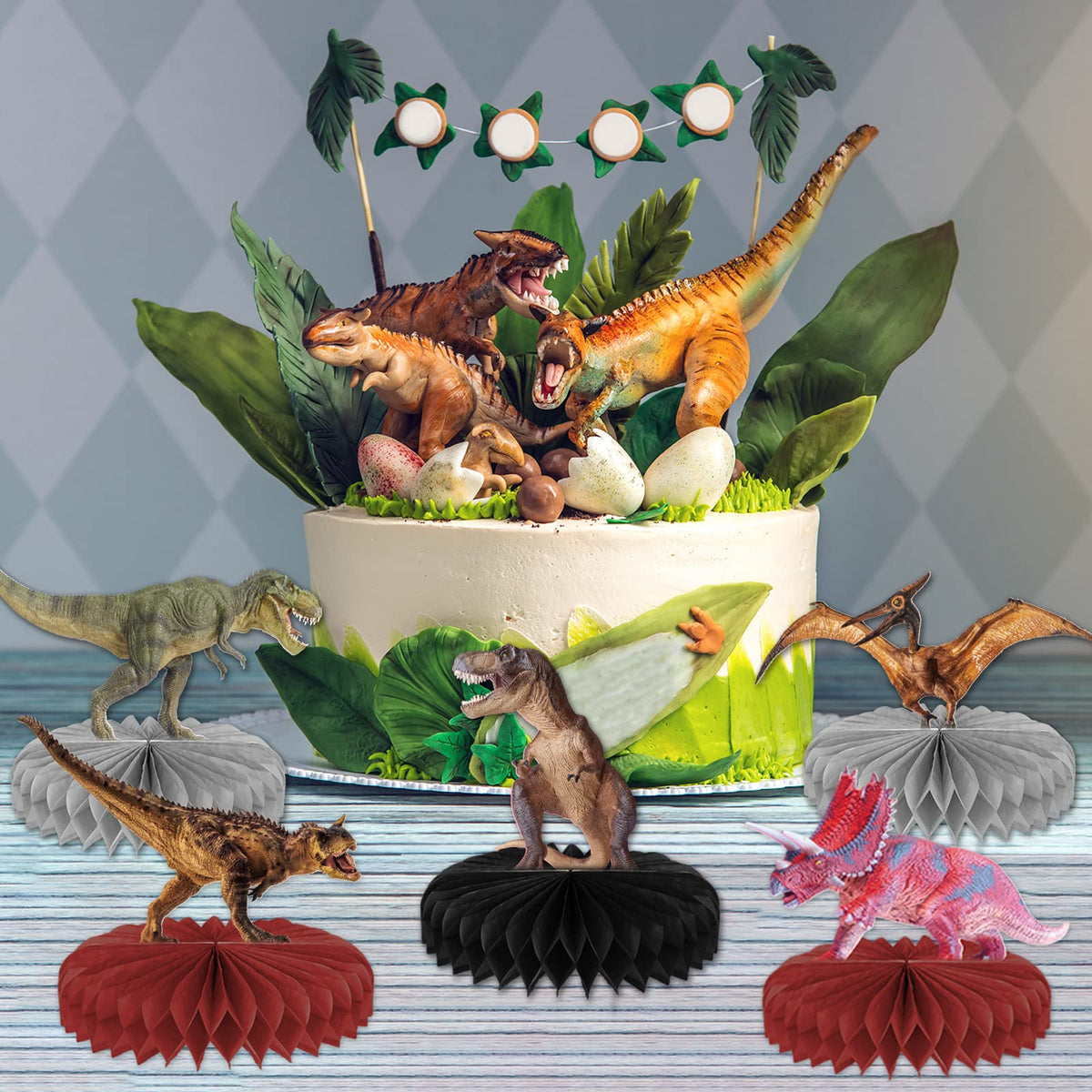 Tevxj 10 Pcs Dinosaur Centerpieces – 3D Honeycomb Table Decor for Birthday Parties