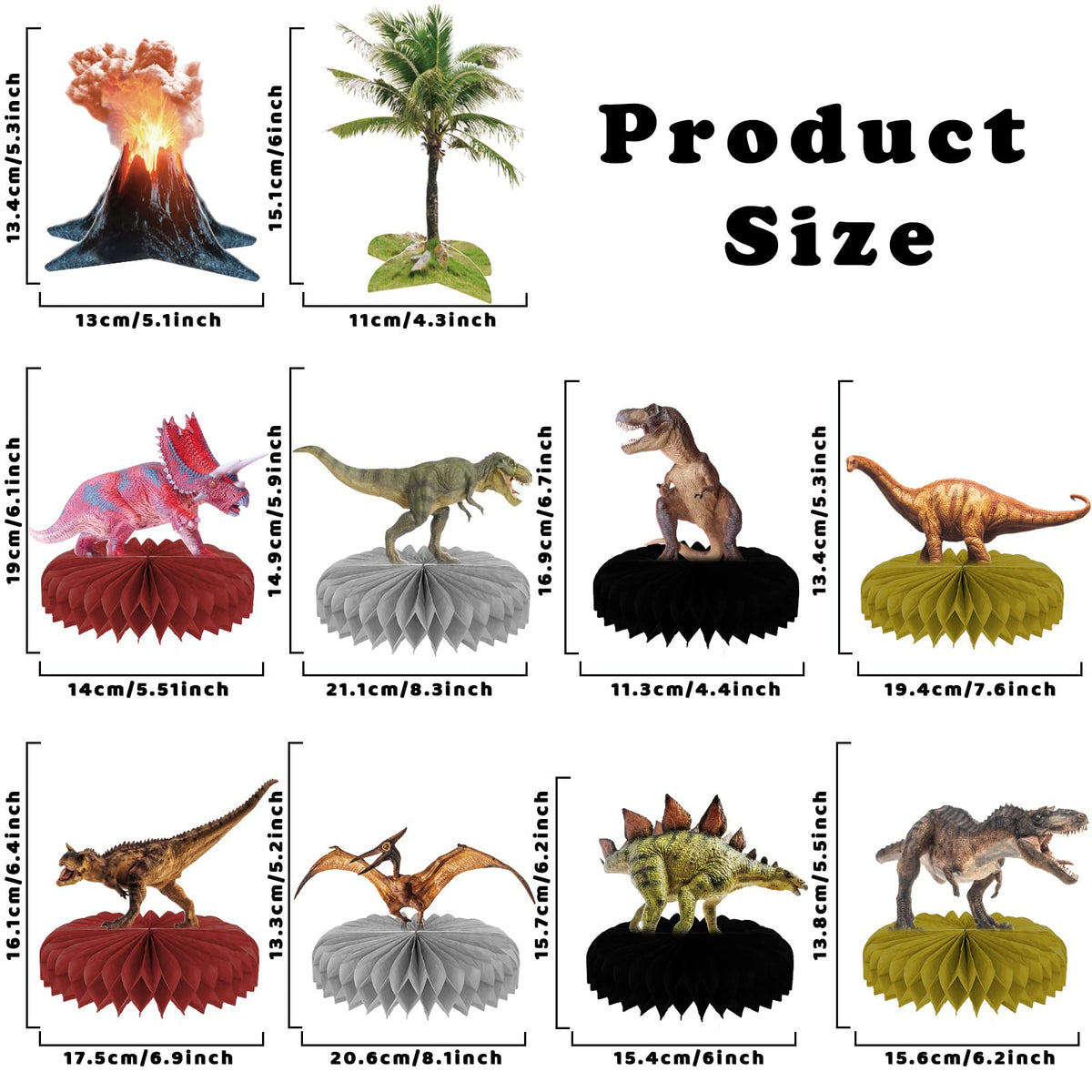 Tevxj 10 Pcs Dinosaur Centerpieces – 3D Honeycomb Table Decor for Birthday Parties