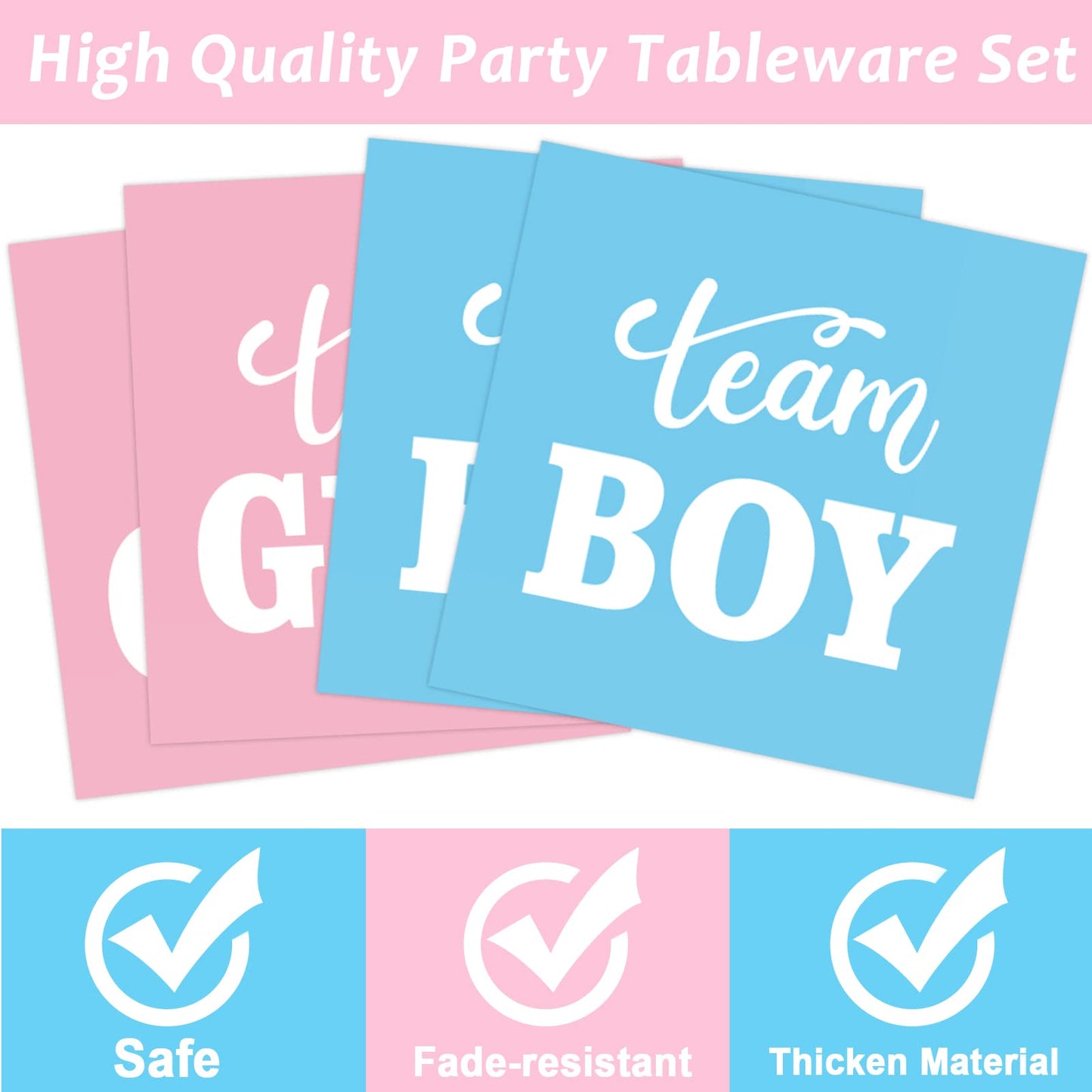 Tevxj 96 PCS Gender Reveal Party Supplies – Plates, Napkins & Forks for 24 Guests