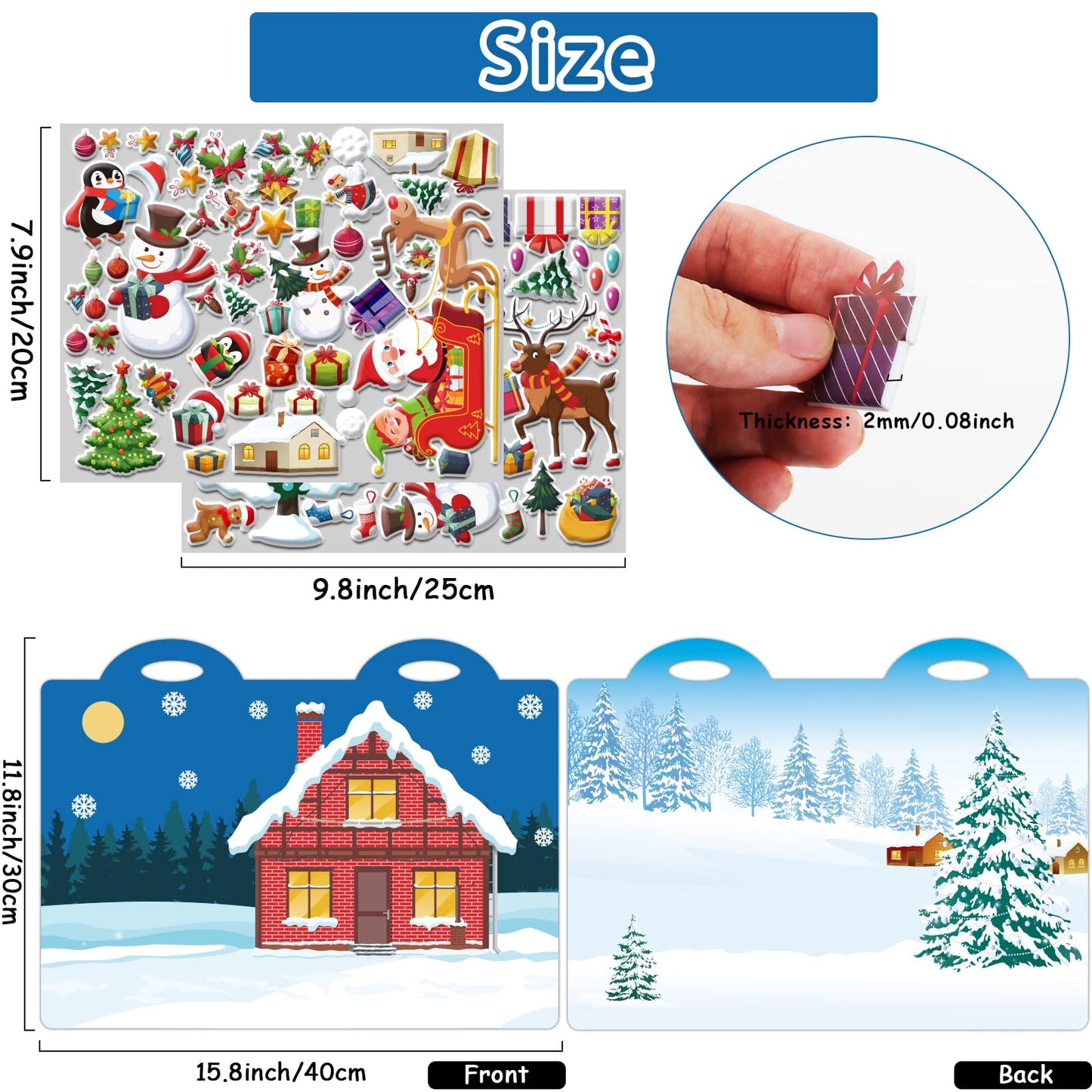 Tevxj Winter 3D Puffy Sticker Set – 100 Reusable Xmas Window Clings + 2 Scenes