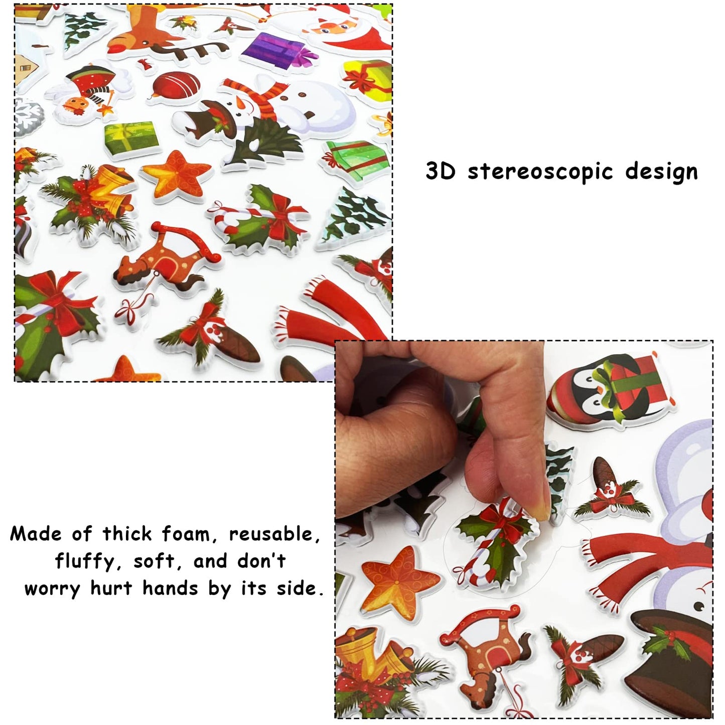 Tevxj Winter 3D Puffy Sticker Set – 100 Reusable Xmas Window Clings + 2 Scenes