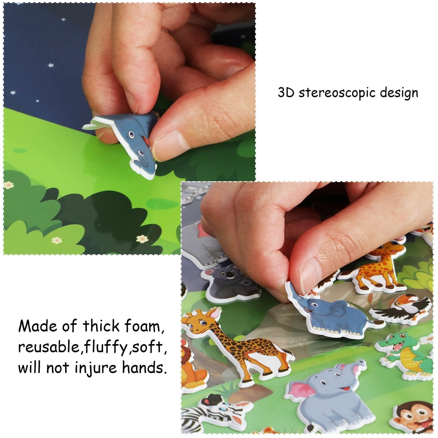 Tevxj 3D Jungle Animals Puffy Sticker Set – 100 Reusable Window Clings for Kids