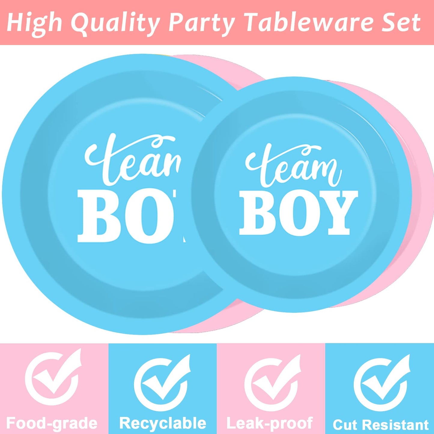 Tevxj 96 PCS Gender Reveal Party Supplies – Plates, Napkins & Forks for 24 Guests