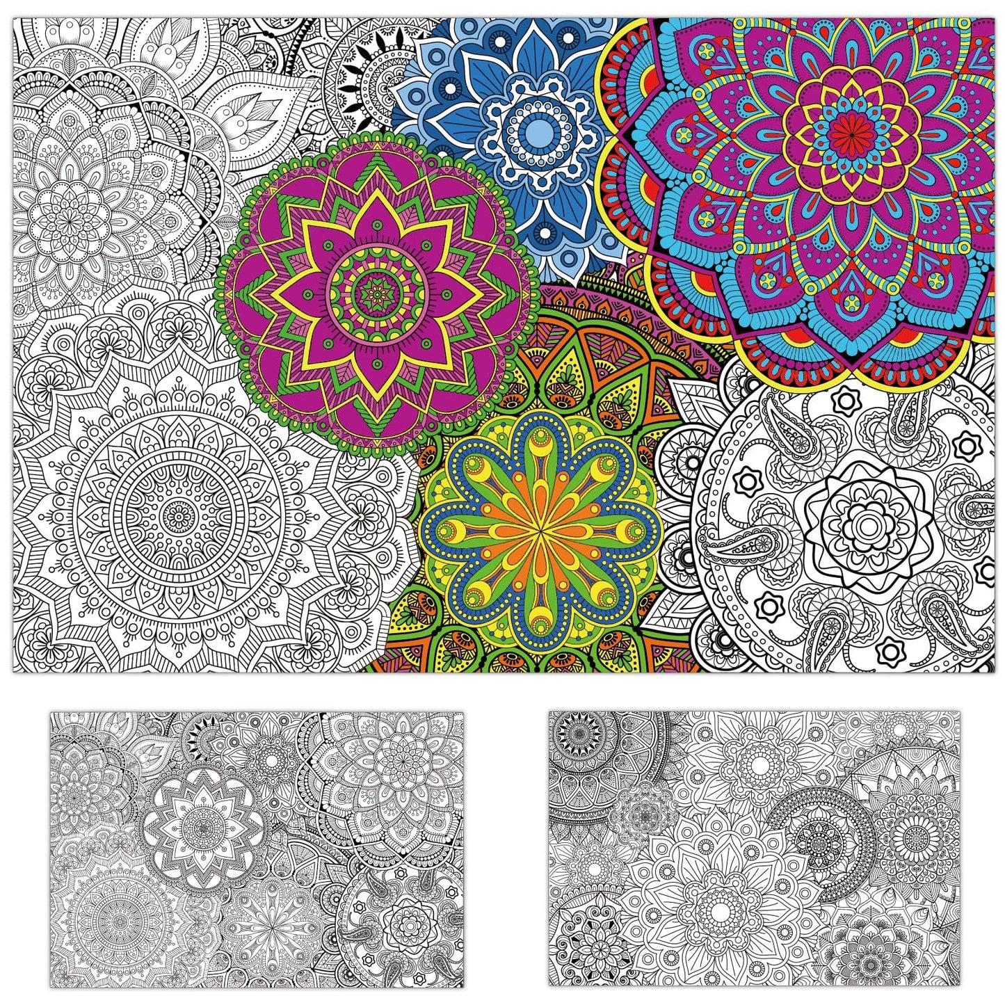 Tevxj 2-Pack Giant Mandala Coloring Posters – 39 x 26 Inches Jumbo Coloring Pages for Kids, Teens & Adults