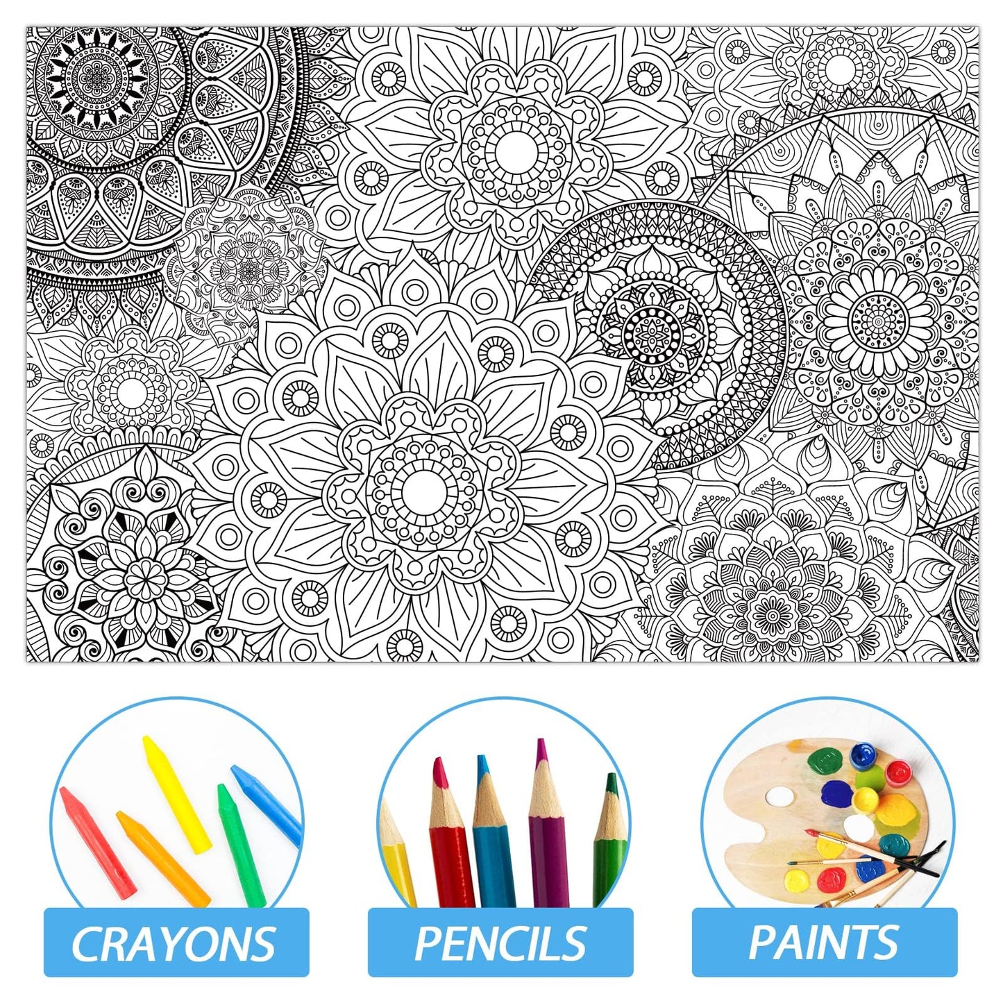 Tevxj 2-Pack Giant Mandala Coloring Posters – 39 x 26 Inches Jumbo Coloring Pages for Kids, Teens & Adults
