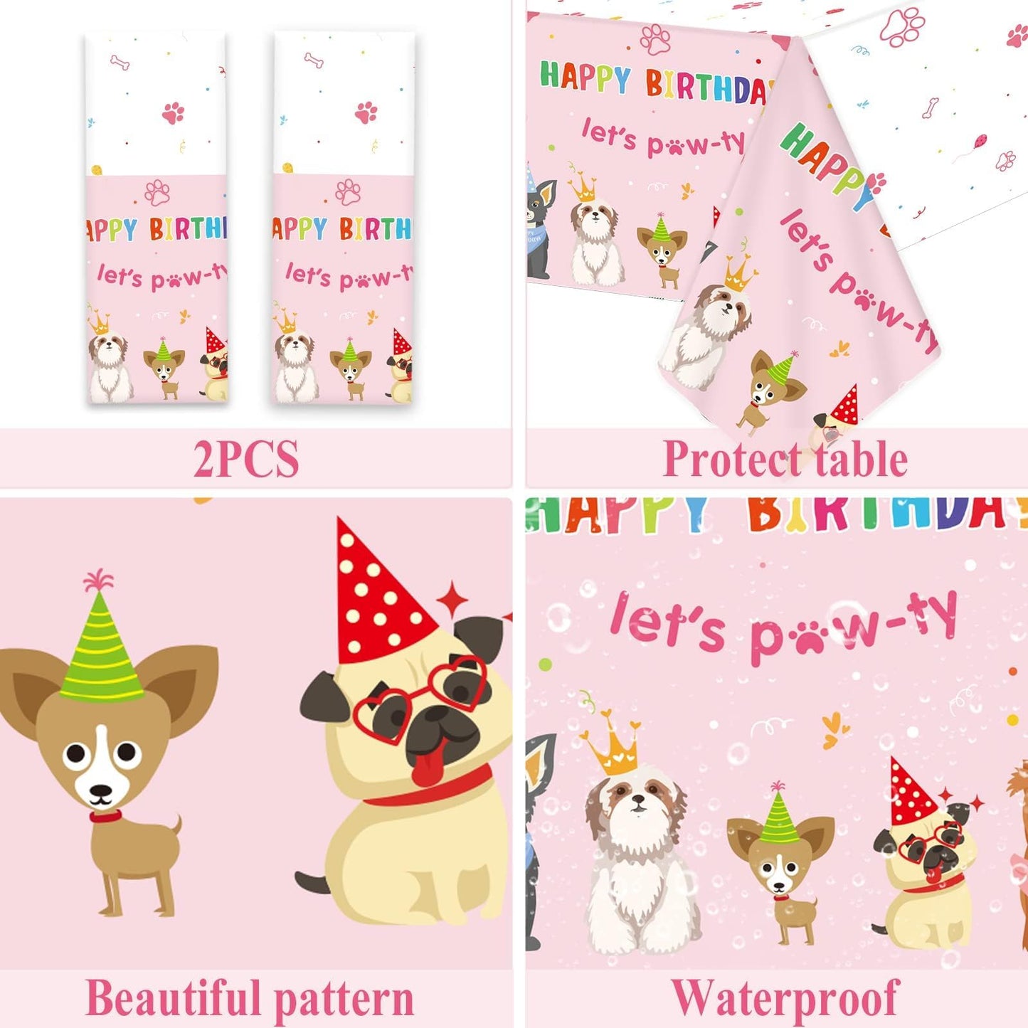 Tevxj 98pcs Dog Birthday Party Decorations – Pink Puppy Tableware Set for Girls' Birthday