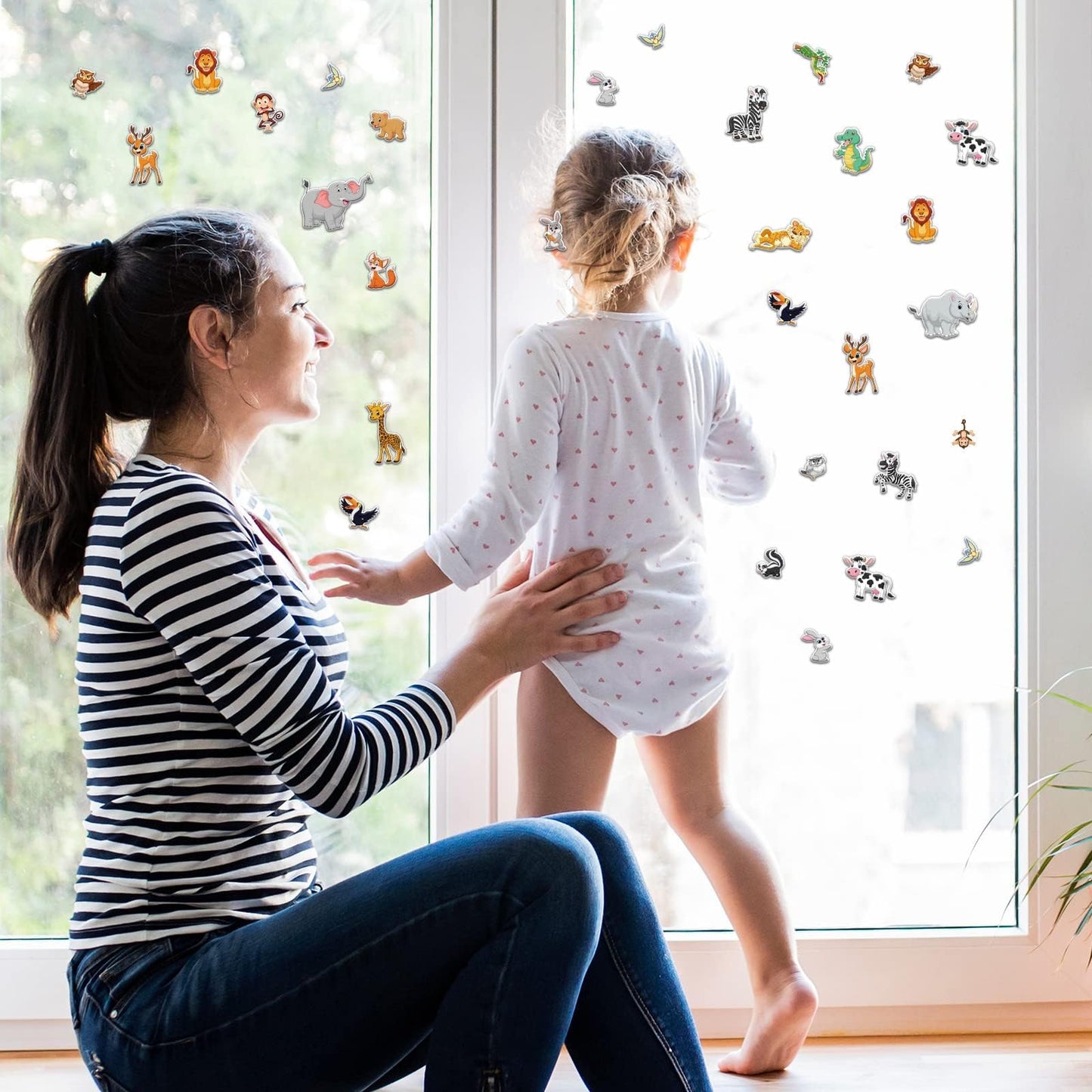 Tevxj 3D Jungle Animals Puffy Sticker Set – 100 Reusable Window Clings for Kids