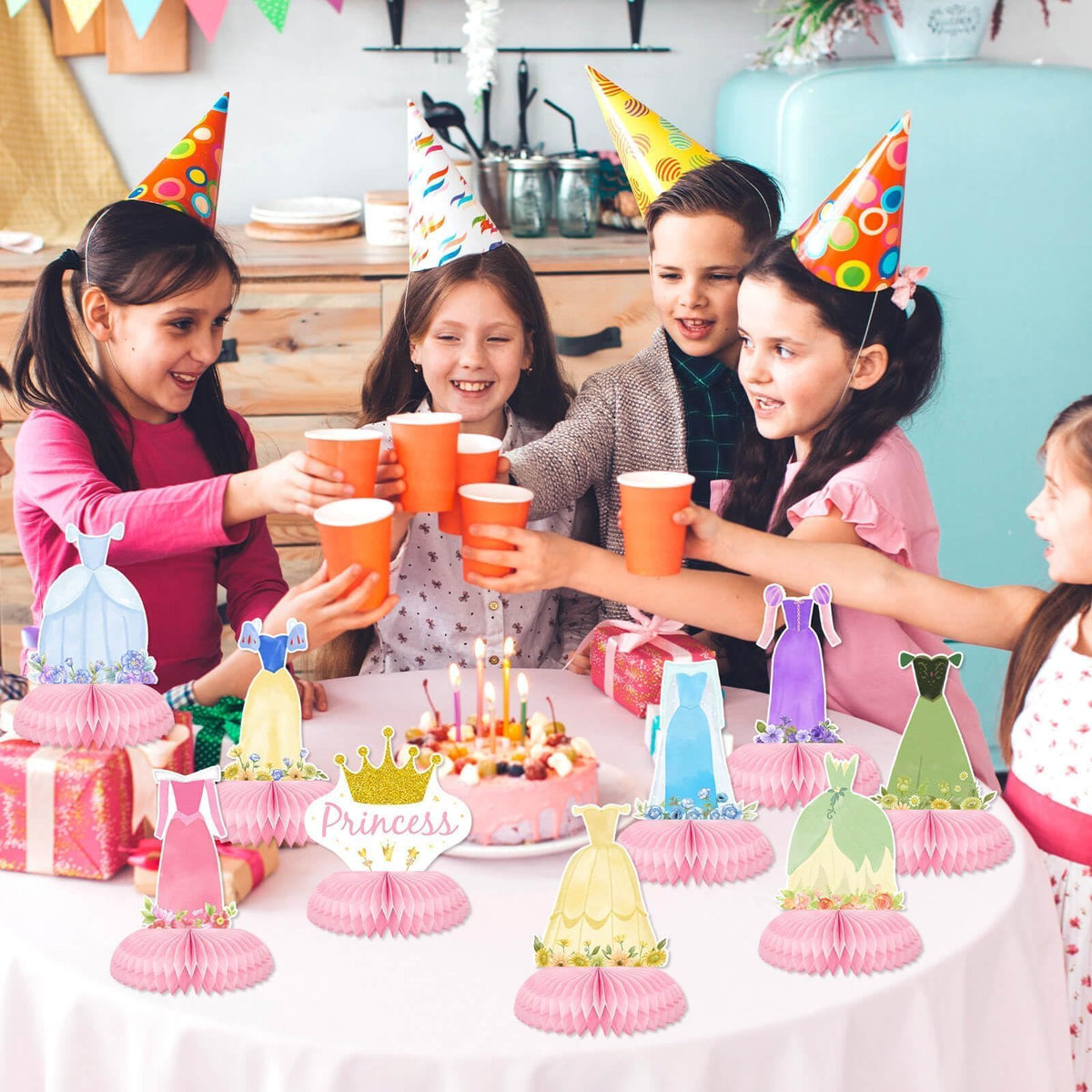 Tewess Princess Honeycomb Centerpieces – 9 Pcs Table Decor for Girl Birthday
